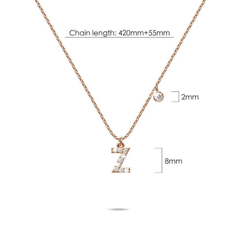 Solid 925 Sterling Silver Initial Crystal Personalised Alphabet Letter Necklace Rose Gold Filled